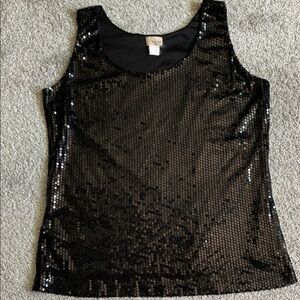 Mi Too Black Sequin Sleeveless Top vintage date night party outfit